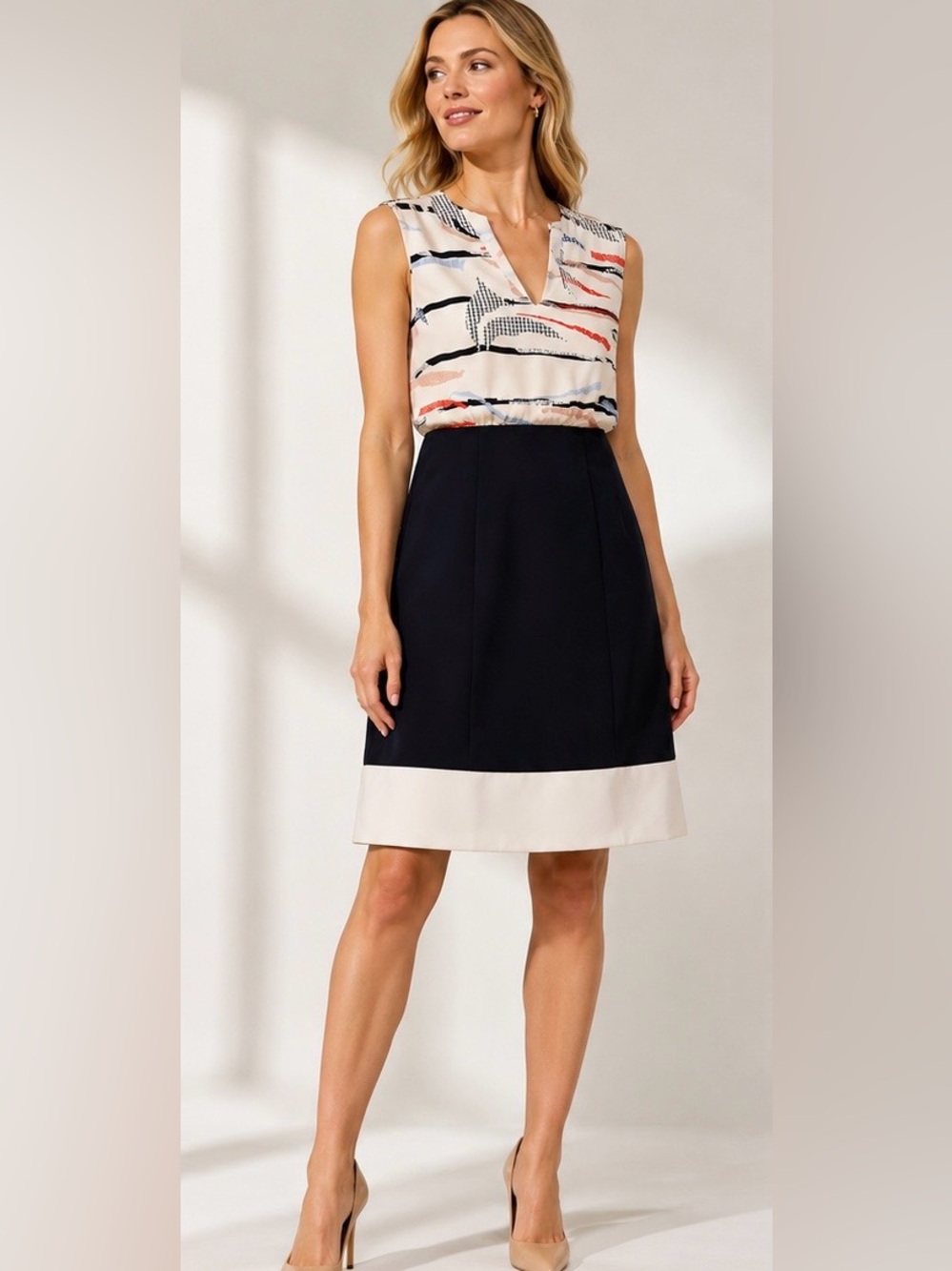 NWT Tibi Gran Desierto V-Neck Silk Dress Size 4 Cayenne Print Colorblock